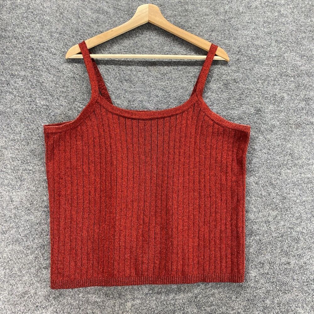 Working Classics Top Women 18/20 Plus Red Sleeveless Spaghetti Strap Metallic
